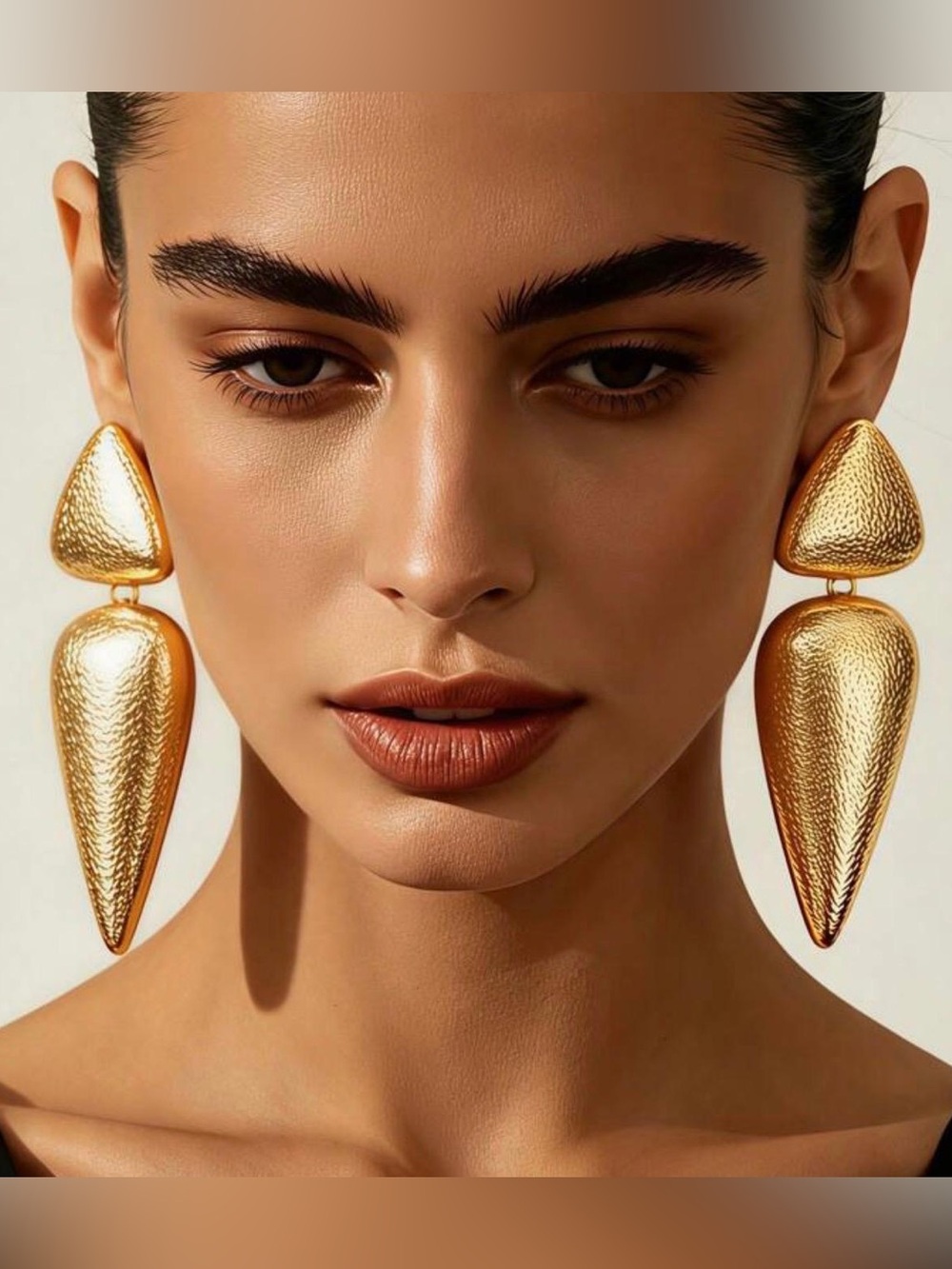Gold Textured Geometric Drop Earrings - Women Jewelry